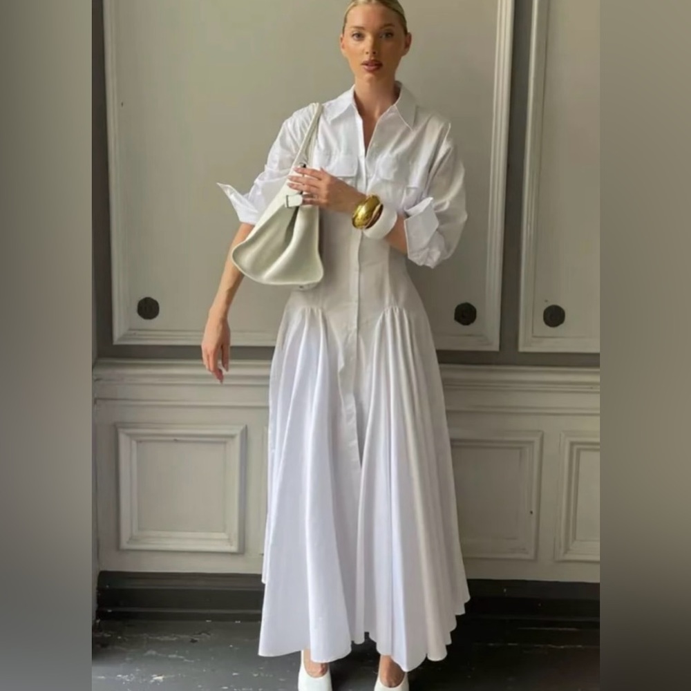 Helsa Minimalist White Button-Front Maxi dress